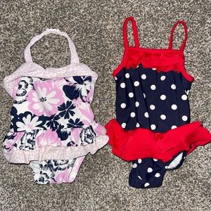 Baby Gap Ruffle Butt and Carters Polka Dot Girl Swimsuits bundle; Size: 0-6 M